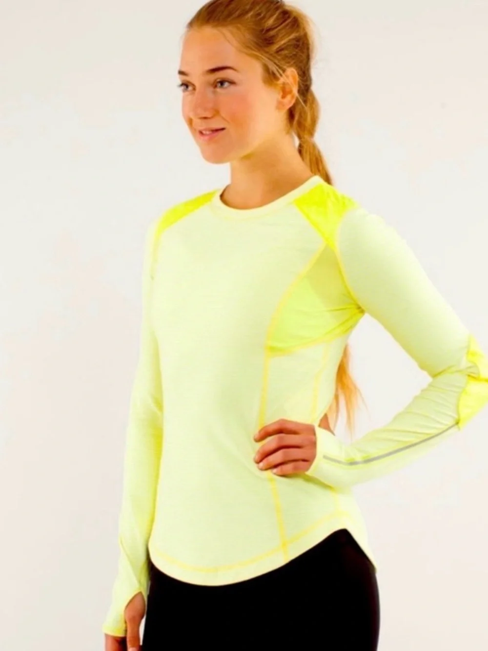 Lululemon Athletica Pace Queen Yellow Quilted Stripe & Reflective Long Slv Top